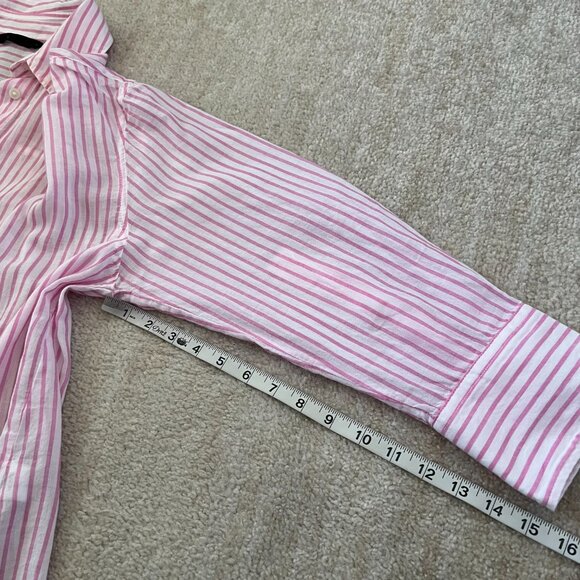 Zara White Pink Cotton Stripe Long Sleeve Button Up Sheer Oversize Blouse Top S - Picture 7 of 11